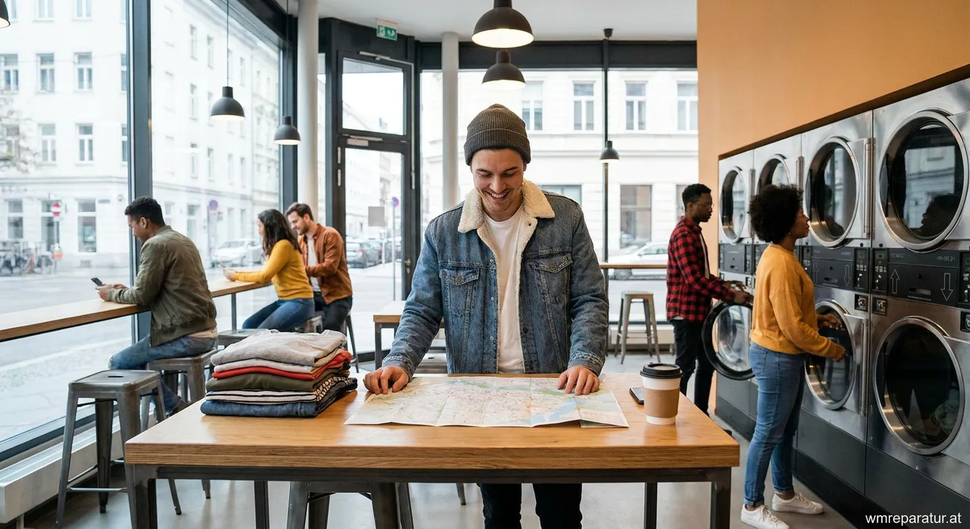 Waschsalon Innenansicht mit modernen Maschinen