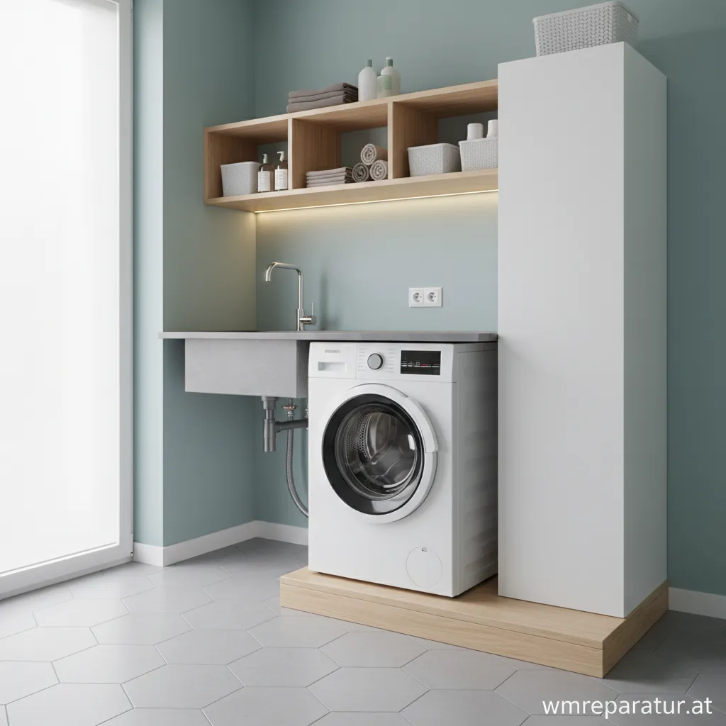 Eine perfekt ausgerichtete Waschmaschine in einem modernen Badezimmer