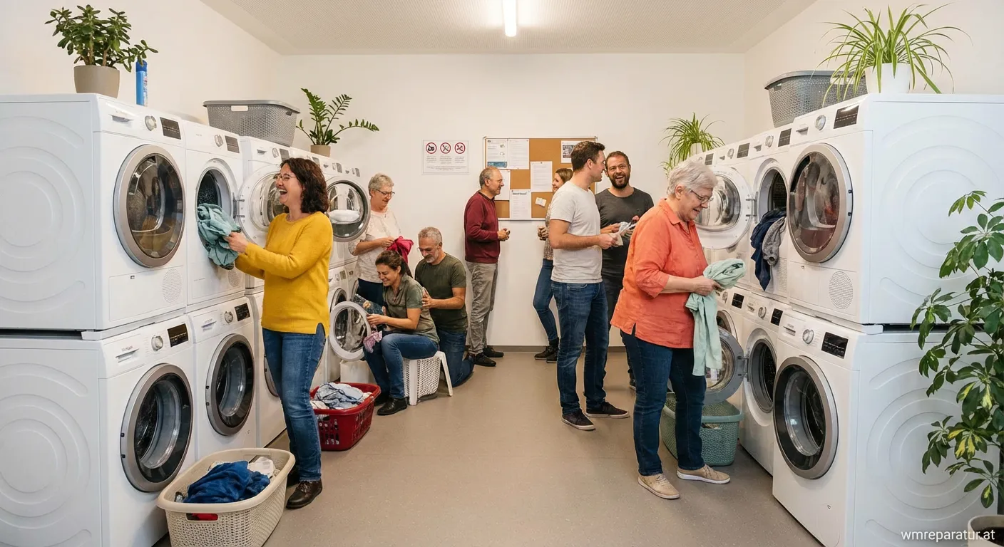Gemeinschaftswaschküche mit modernen Waschmaschinen in einem Mehrfamilienhaus