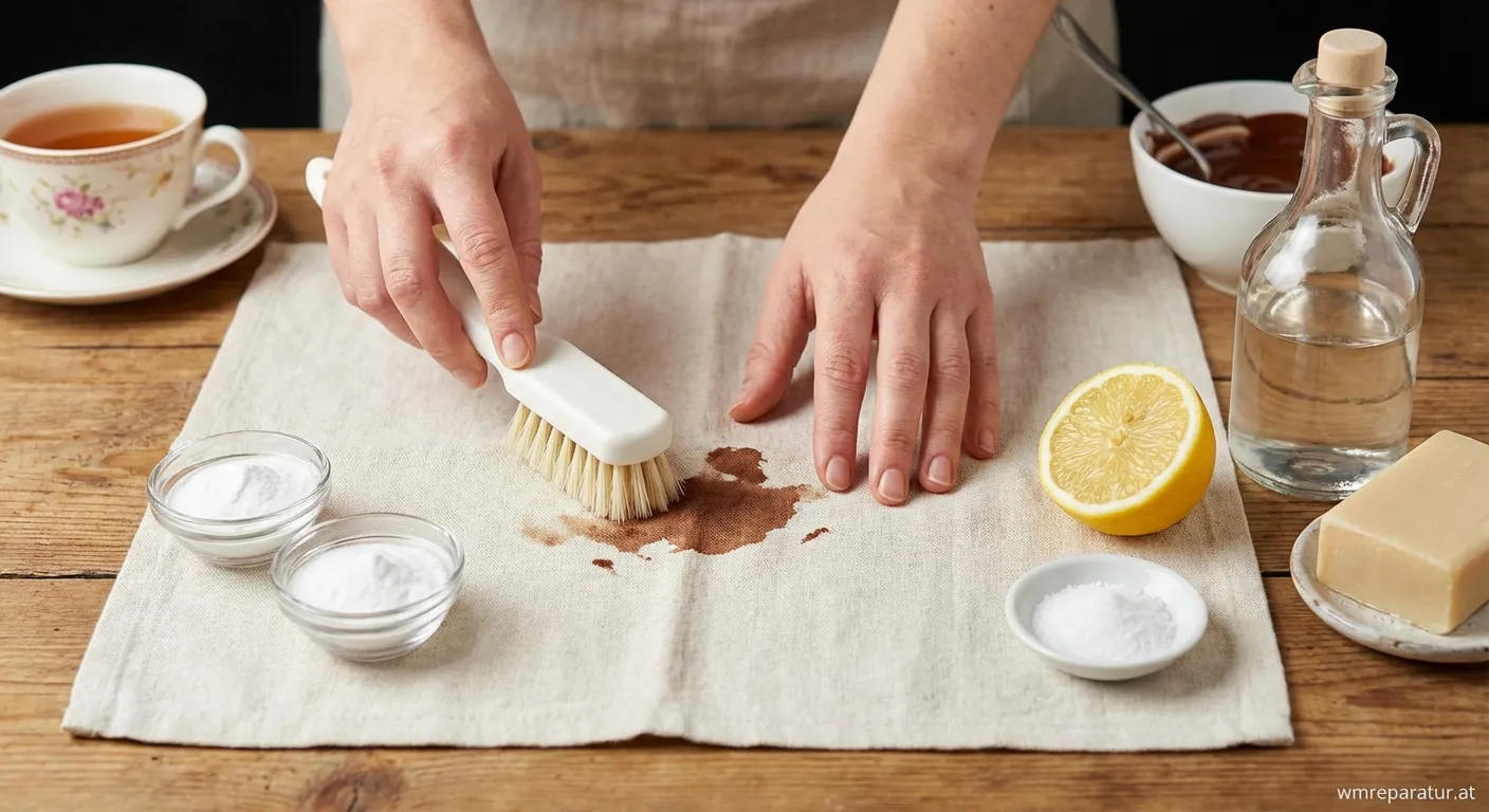 Helles T-Shirt mit Schokoladenfleck wird behandelt