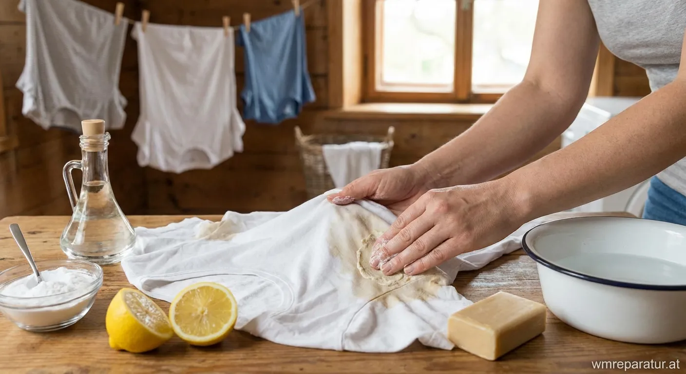 Weißes T-Shirt mit gelben Schweißflecken unter den Armen