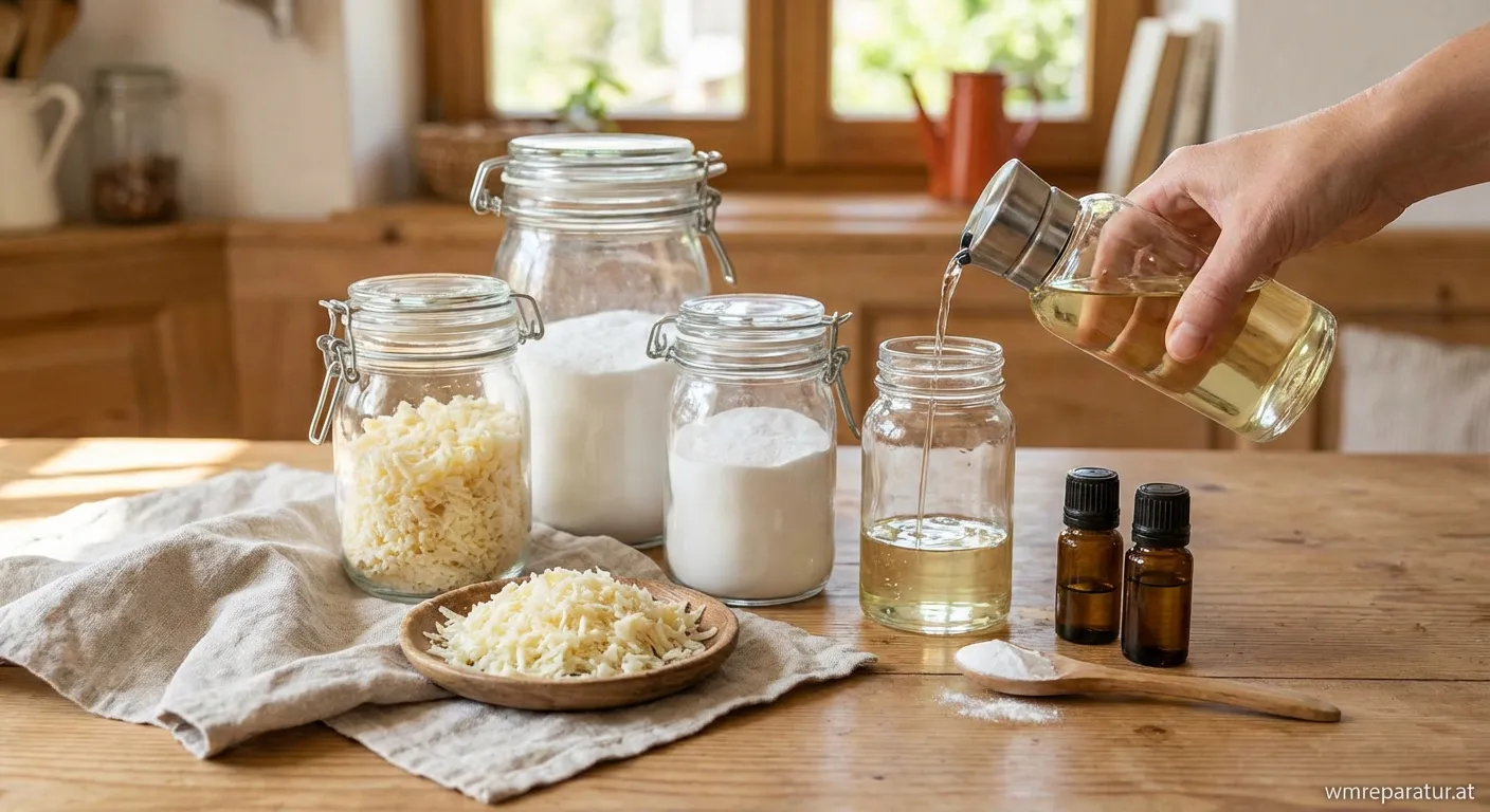 Selbst gemachtes Waschmittel in einem Glasbehälter