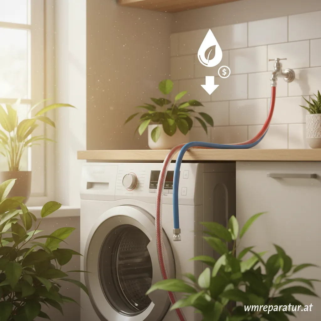 Waschmaschine mit Warmwasseranschluss in einer modernen Waschküche