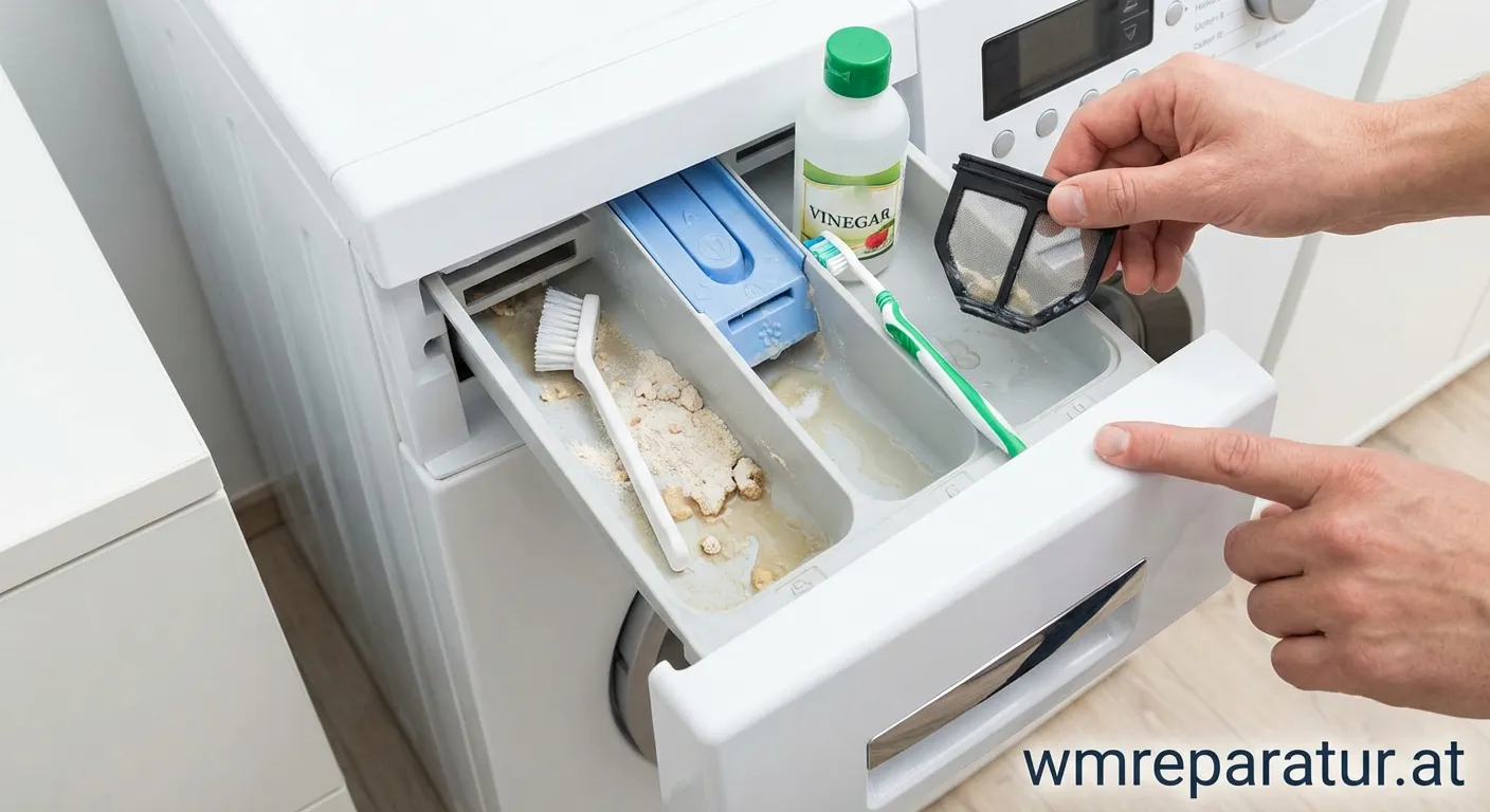 Waschmittelfach einer Waschmaschine mit Problemen