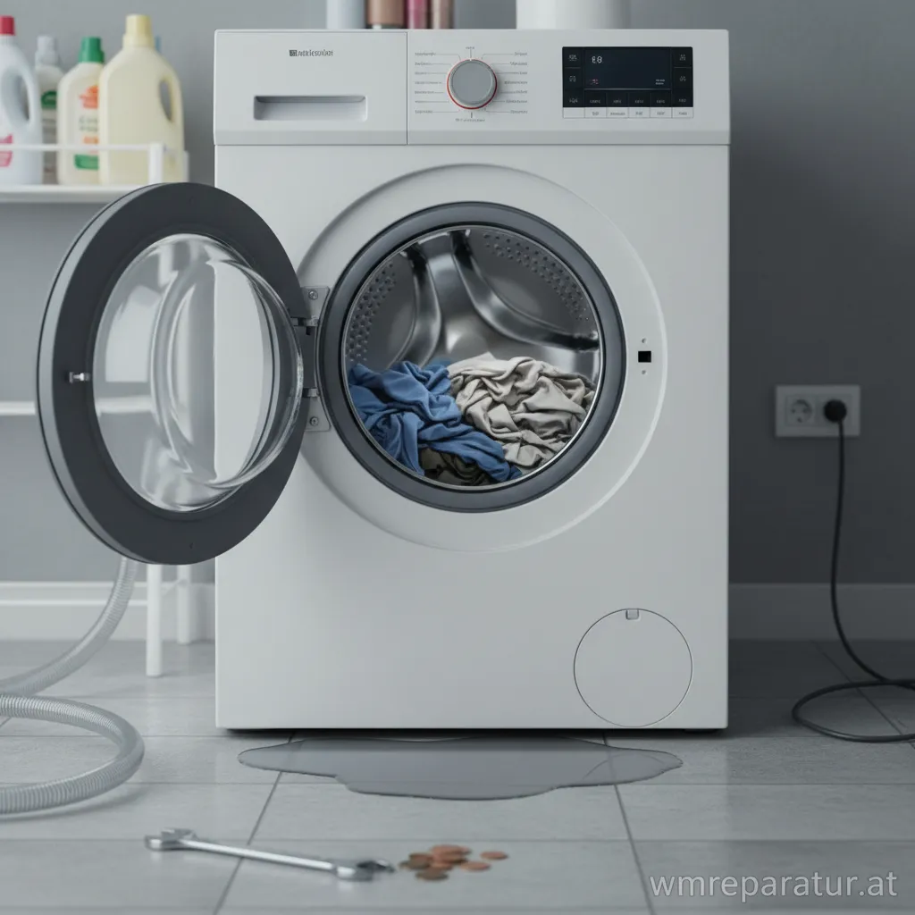 Nasse Wäsche kommt aus einer Waschmaschine, die zu langsam schleudert