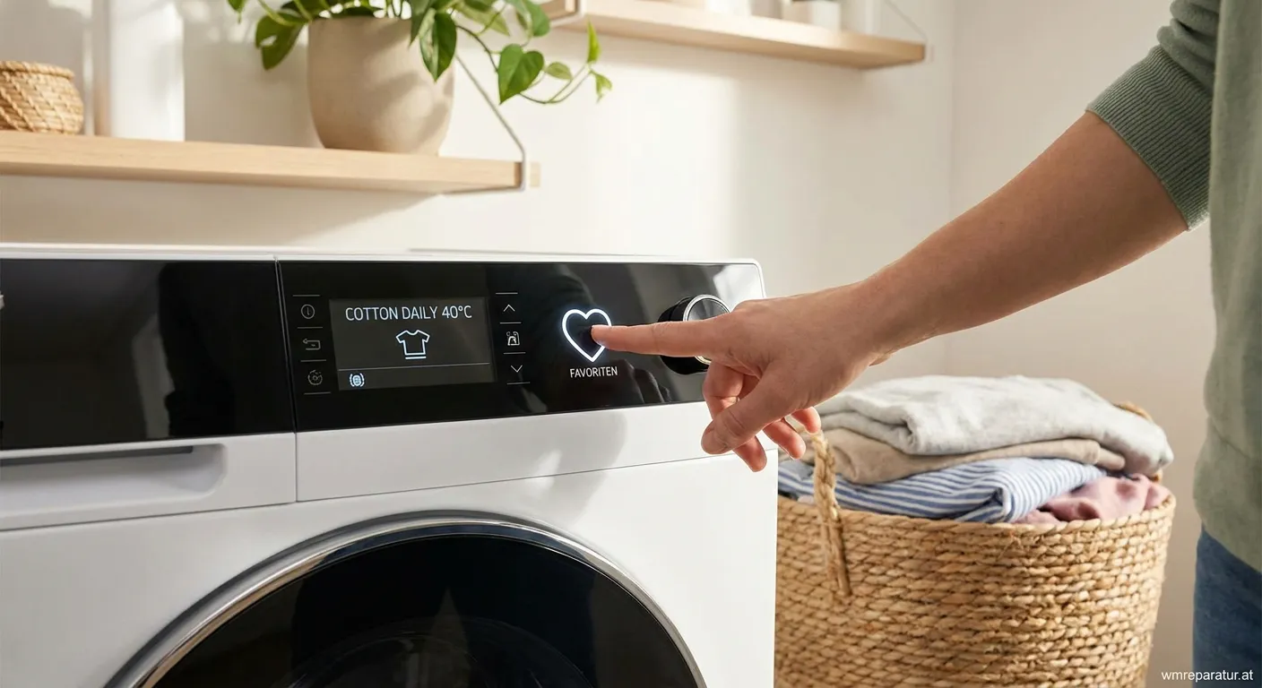 Moderne Waschmaschine mit Favoriten-Funktion und digitalem Display im Haushalt