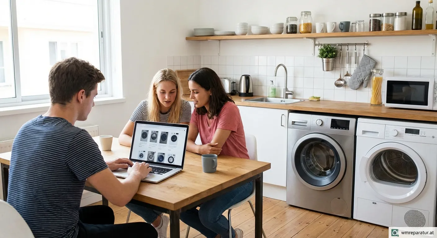 Moderne Waschmaschine in einer hellen Küche einer WG