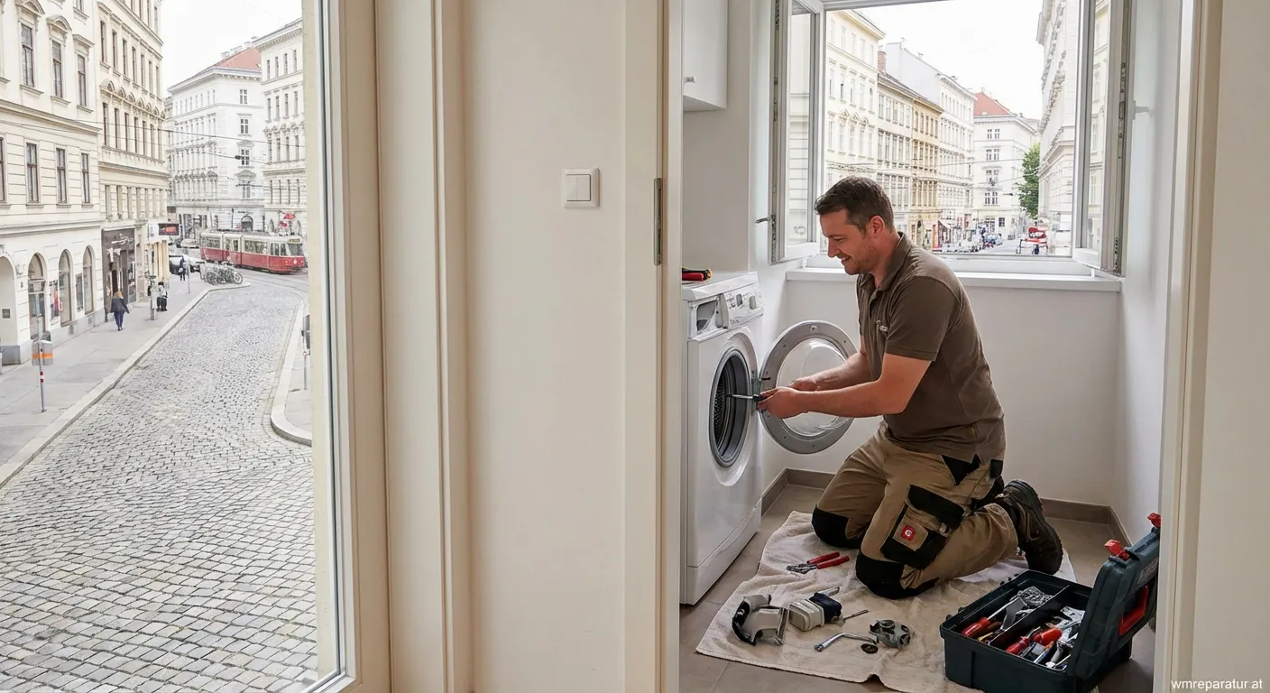 Techniker repariert Waschmaschine in Wien Mariahilf 1060
