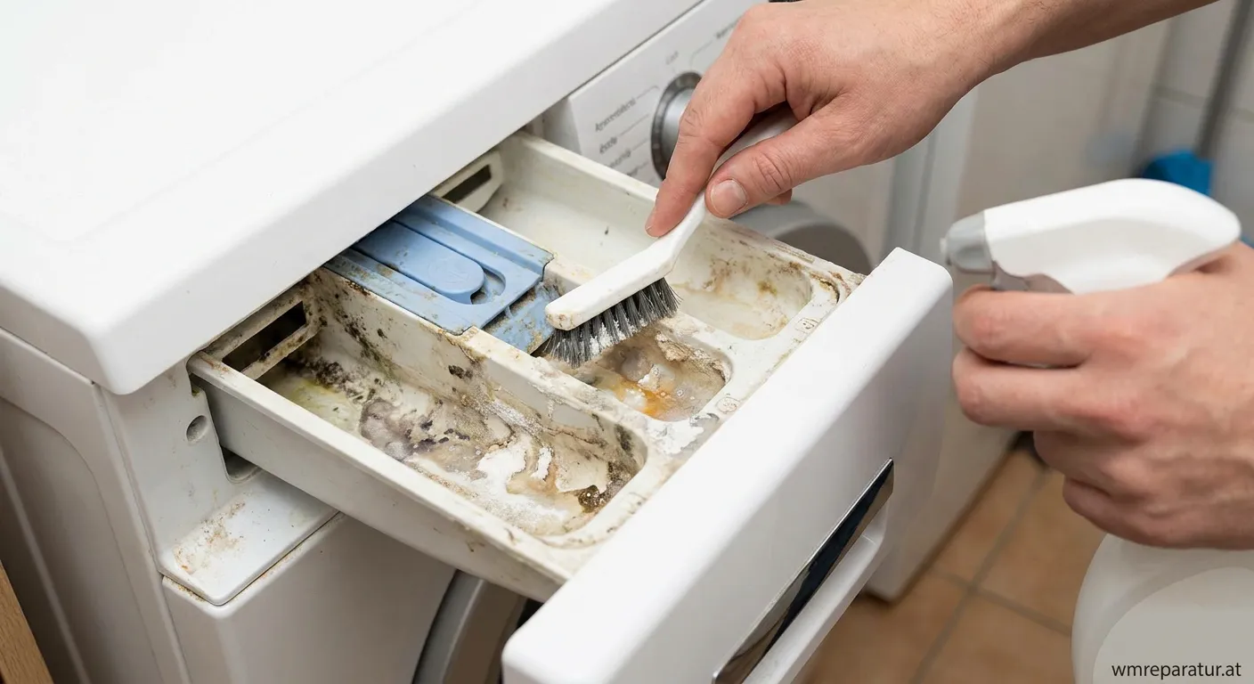 Sauberes Waschmittelfach einer Waschmaschine nach der Reinigung
