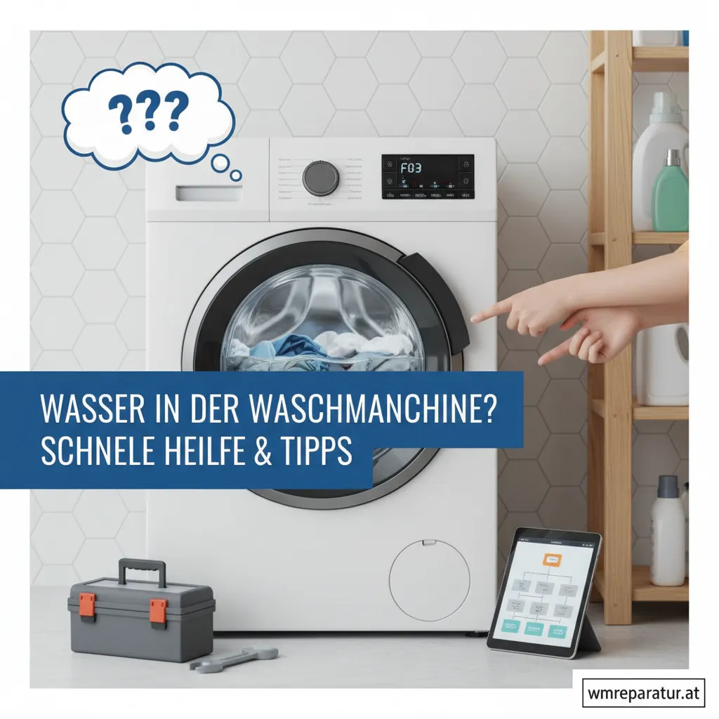 Wasser steht in der Trommel einer offenen Waschmaschine