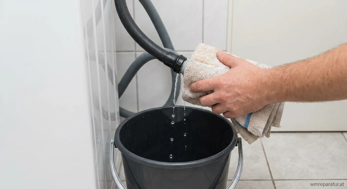 Undichter Wasserzulaufschlauch an einer Waschmaschine